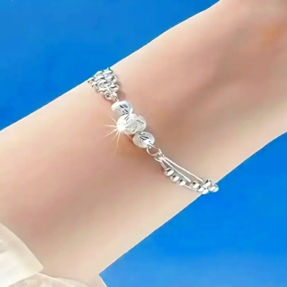 Ladies 925 sterling silver beaded charm bracelet